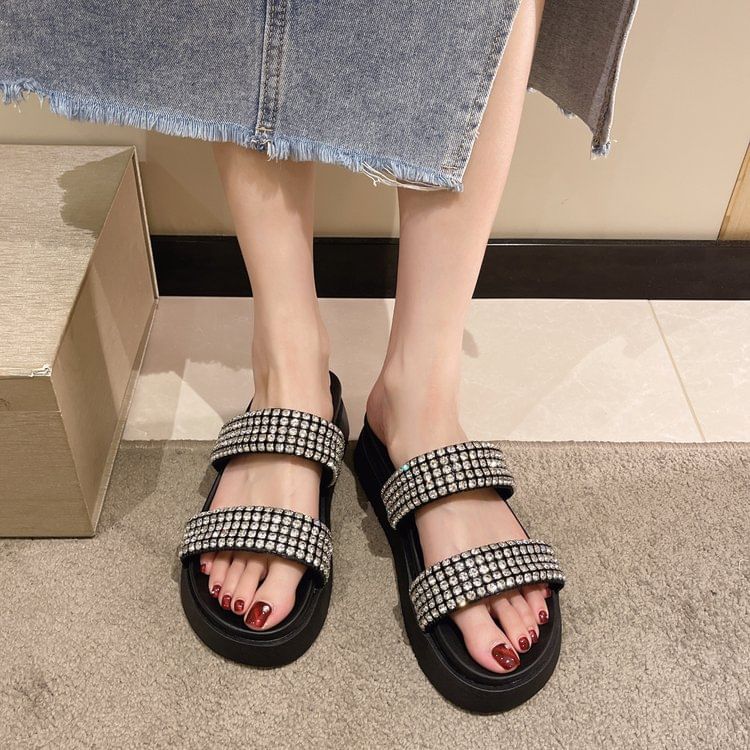 Sandals Rhinestone Slide Platform