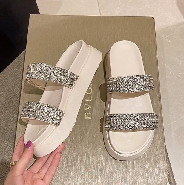 Sandals Rhinestone Slide Platform