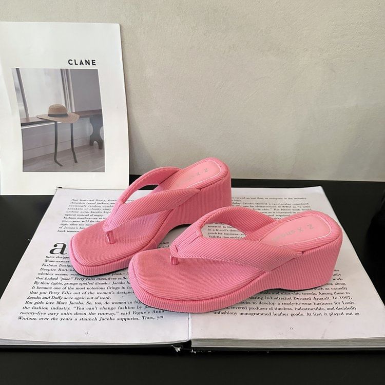 Thong Wedge Toe Heel Square Sandals