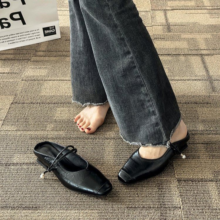 Low Jane Mules Faux Heel Mary Leather Plain