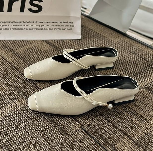 Low Jane Mules Faux Heel Mary Leather Plain
