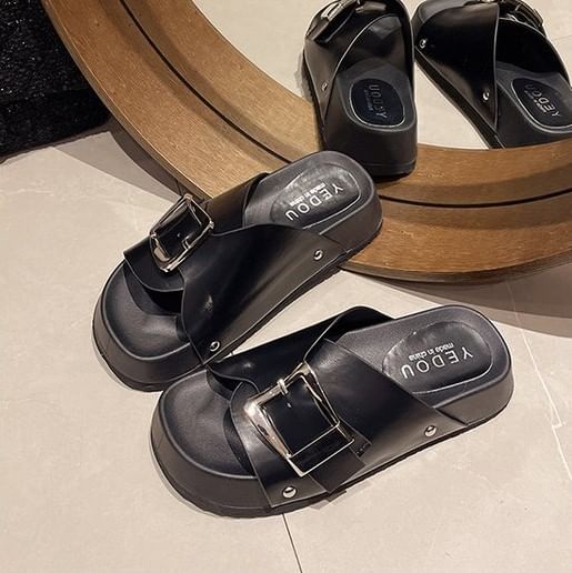 Sandals Leather Faux Buckled Platform