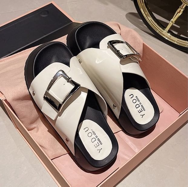 Sandals Leather Faux Buckled Platform