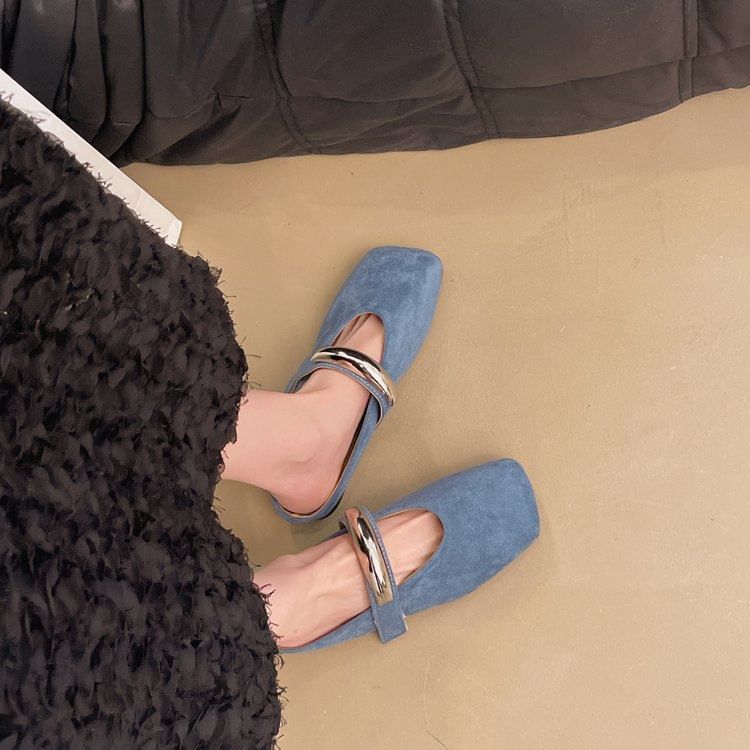 Metal Mules Toe Jane Square Accent Mary Suede Faux