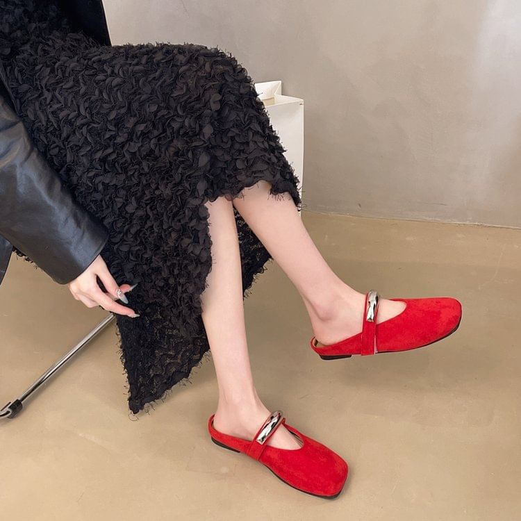 Metal Mules Toe Jane Square Accent Mary Suede Faux