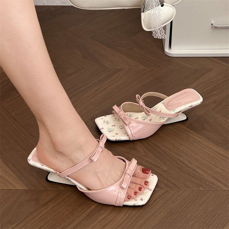 Square Toe Sandals Wedge Heel Bow