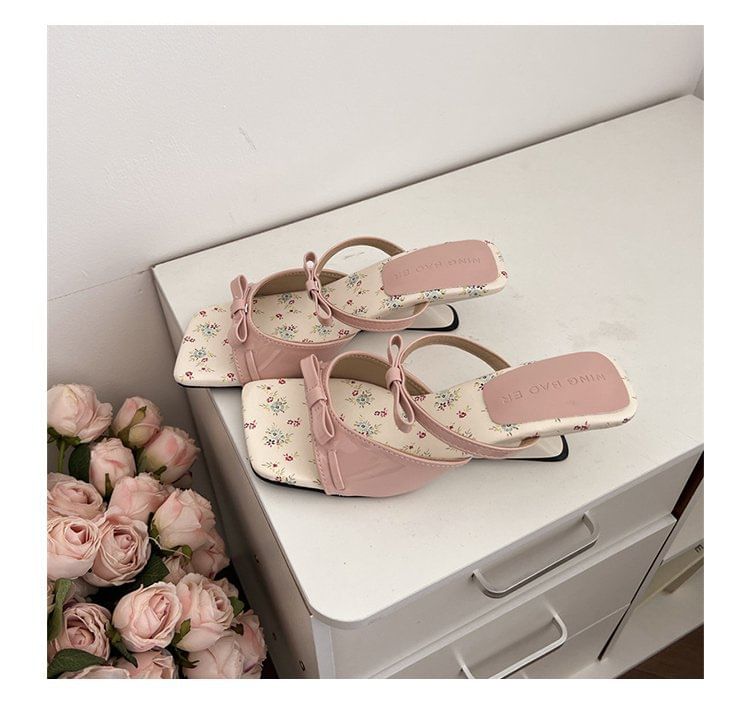 Square Toe Sandals Wedge Heel Bow