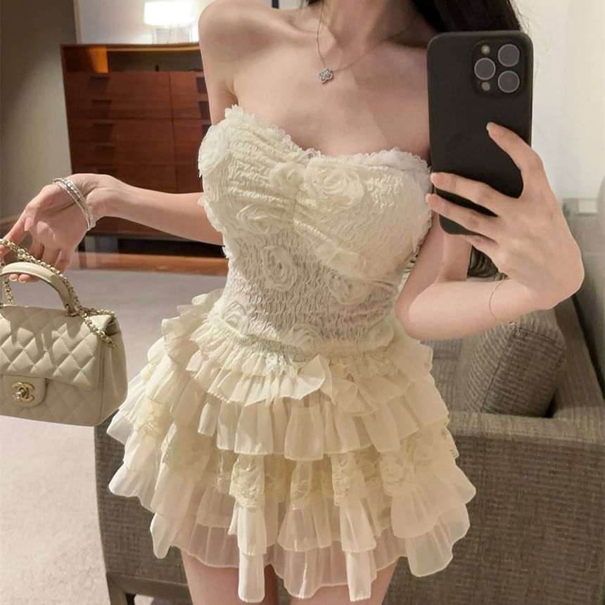 Strapless Lace Tube Top with Tiered Skort