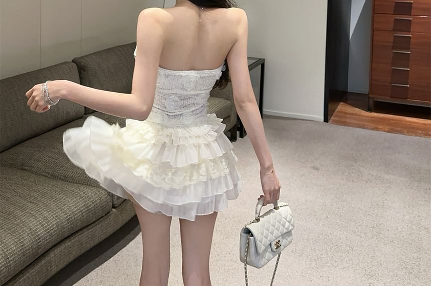 Strapless Lace Tube Top with Tiered Skort