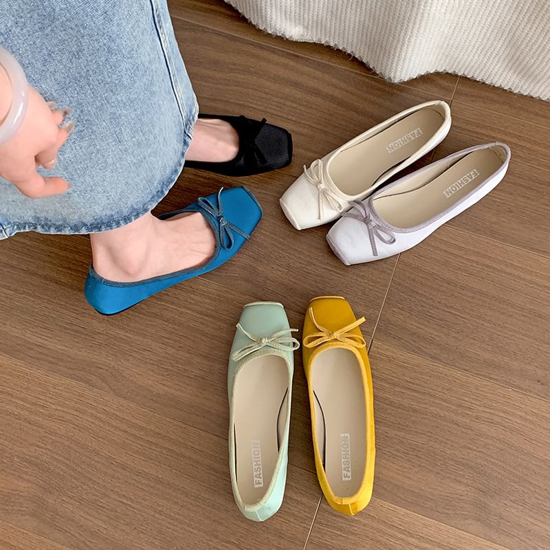 Flats Square Toe Ribbon Accent