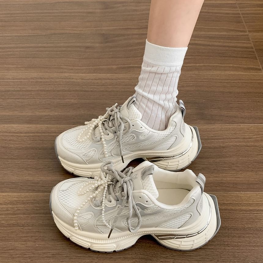 Platform Mesh Lace-Up Sneakers