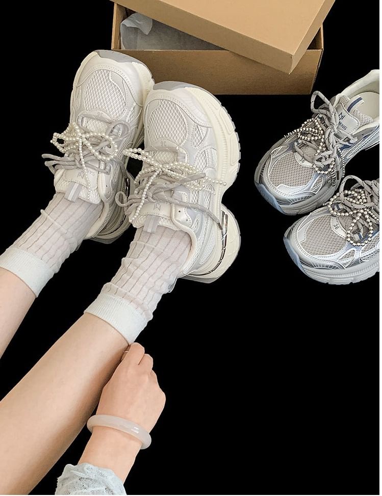 Platform Mesh Lace-Up Sneakers