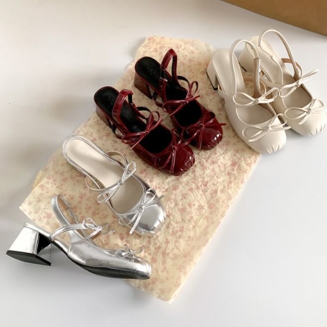 Slingback Block Accent Ribbon Sandals Heel