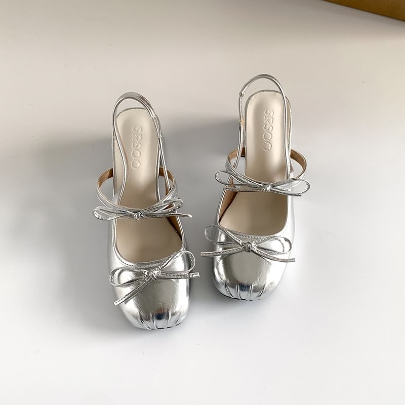 Slingback Block Accent Ribbon Sandals Heel