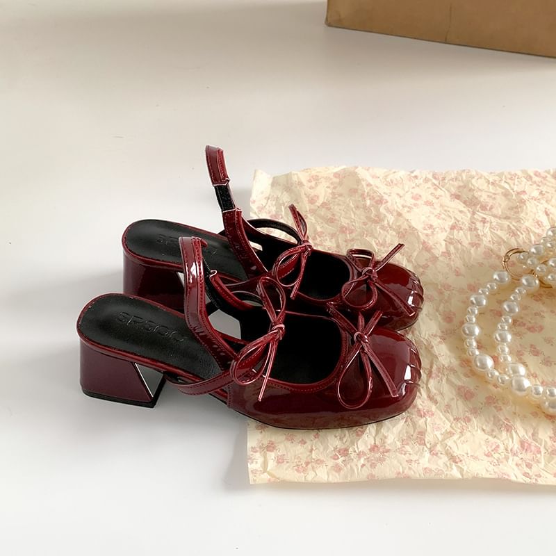 Slingback Block Accent Ribbon Sandals Heel