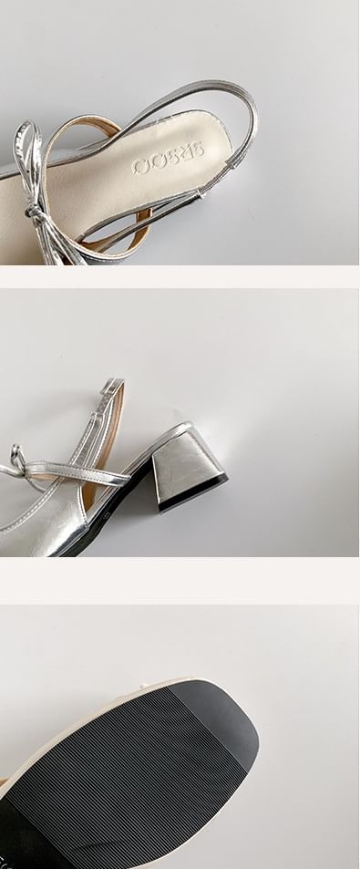 Slingback Block Accent Ribbon Sandals Heel