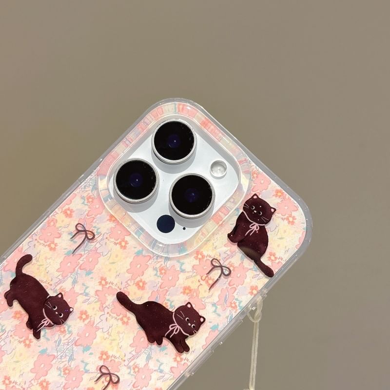 / Strap Case Set Floral Phone Cat