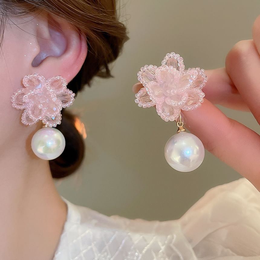 Faux Drop Earring Alloy Pearl Floral Bead