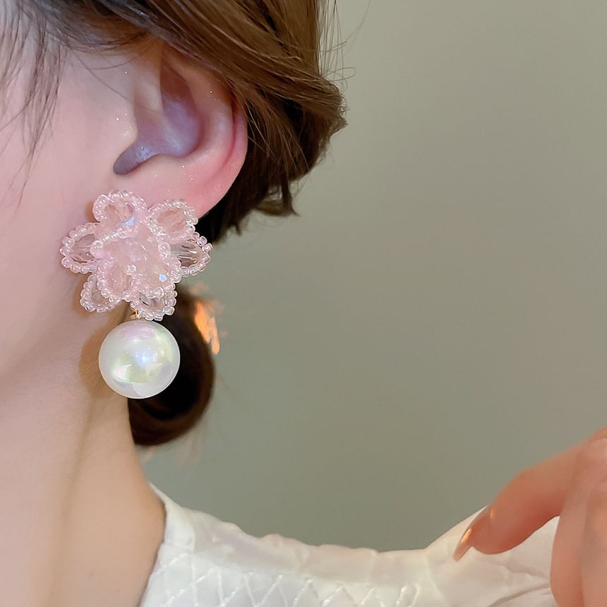 Faux Drop Earring Alloy Pearl Floral Bead
