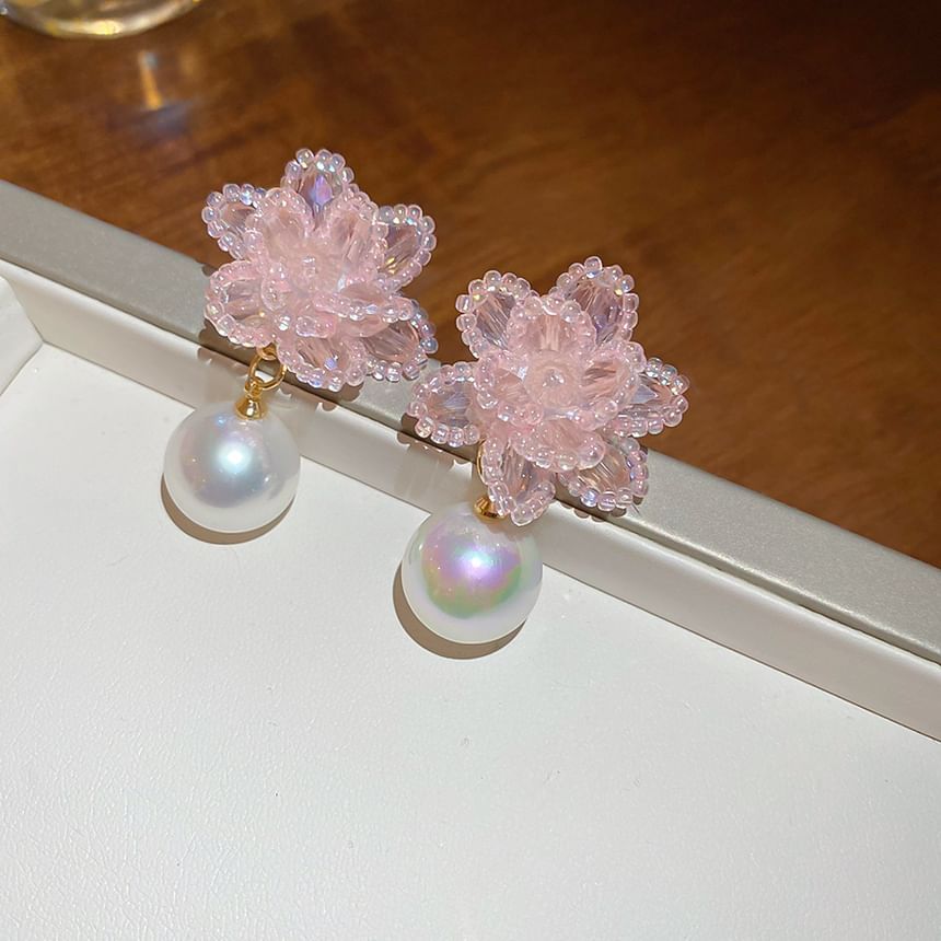 Faux Drop Earring Alloy Pearl Floral Bead
