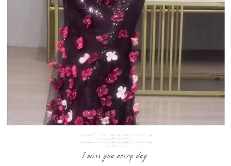 Accent Evening Floral Sequin Gown Mermaid Short-Sleeve Off-Shoulder