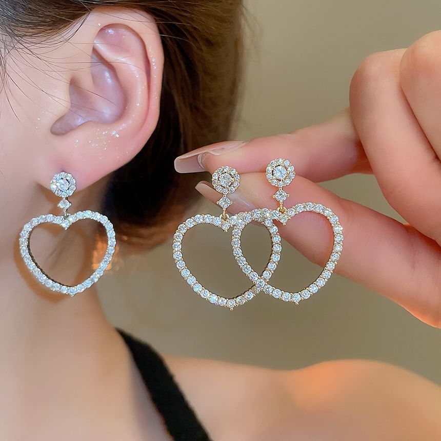 Alloy Drop Earring Heart Rhinestone