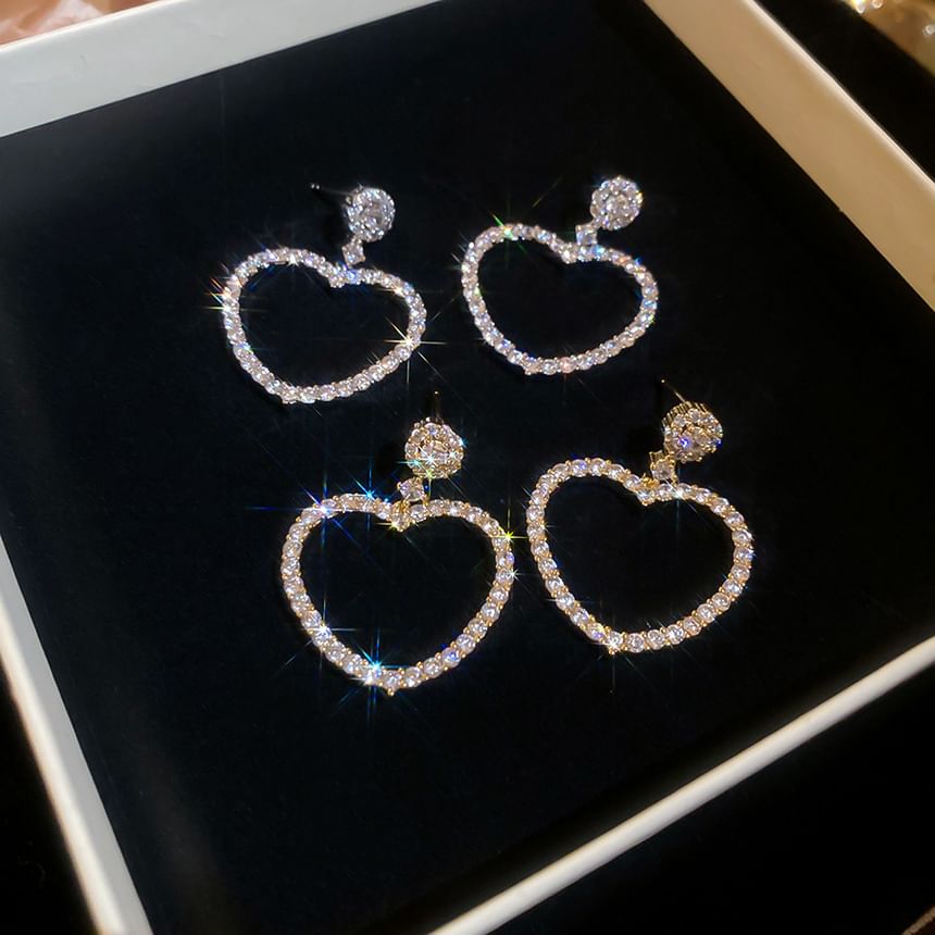 Alloy Drop Earring Heart Rhinestone