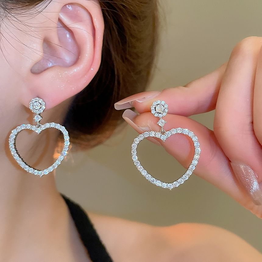 Alloy Drop Earring Heart Rhinestone
