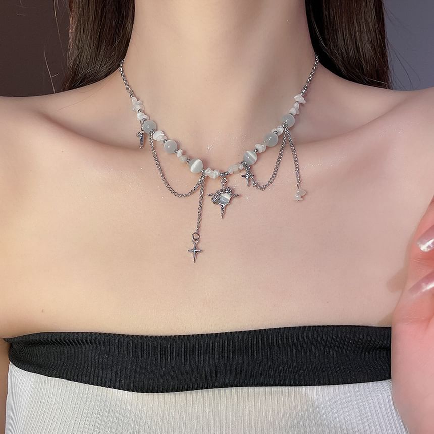 Faux Gemstone Bead Star Pendant Alloy Choker (Various Designs)