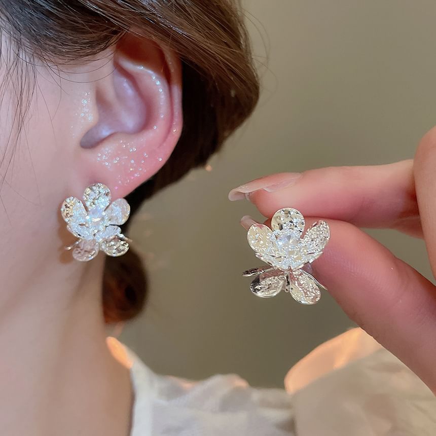 Earring Floral Rhinestone Statement Alloy