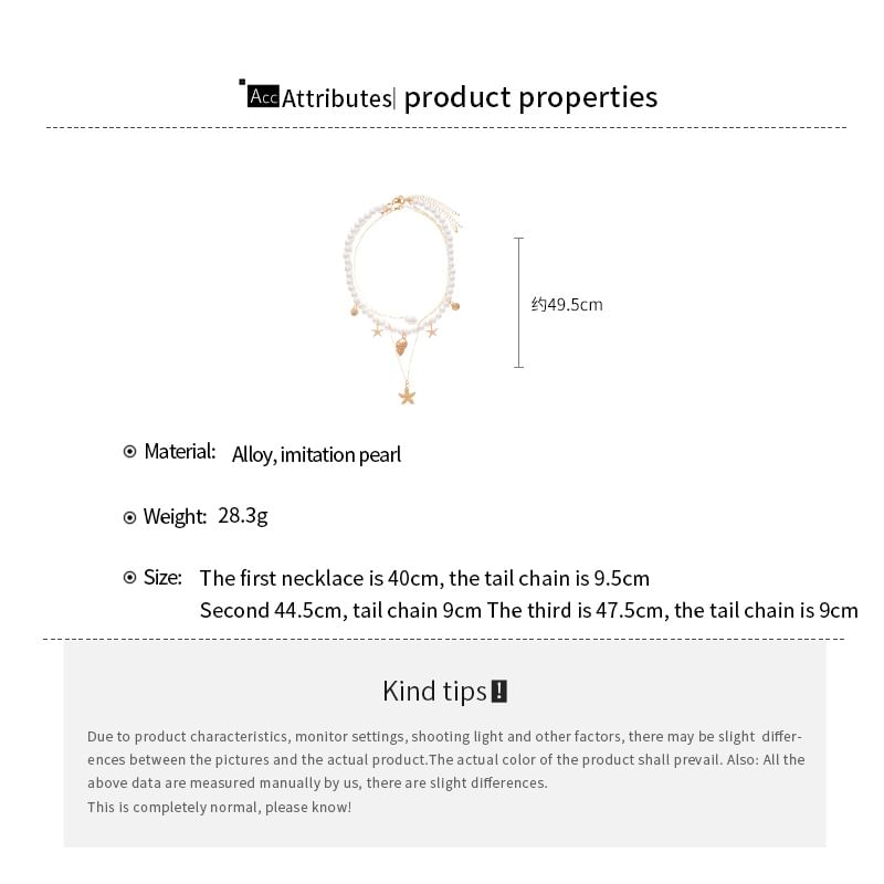 Pendant Pearl + Faux of 3: Choker Set Alloy Starfish Necklace