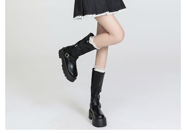 Trim Skort Denim High Waist Lace Pleated