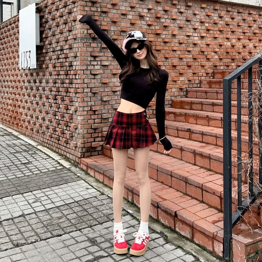 Skirt Waist Mini Pleated High A-Line Plaid