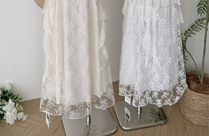 Maxi Lace Dress A-Line Spaghetti Strap V-Neck