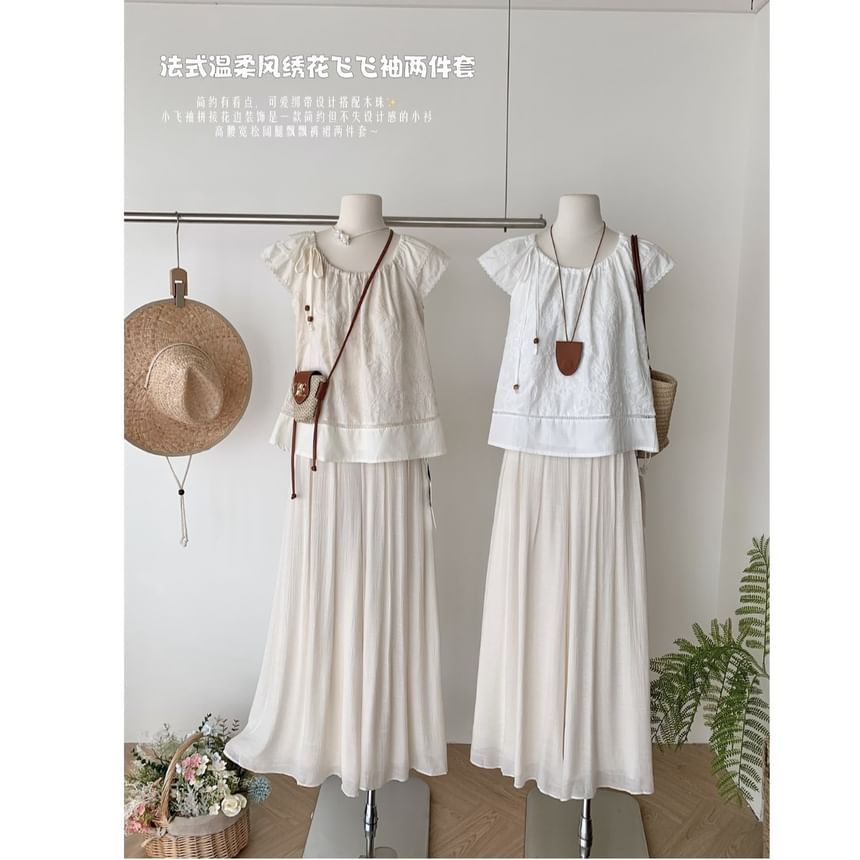 Set: High Short-Sleeve Maxi A-Line + Top Skirt Rise Plain