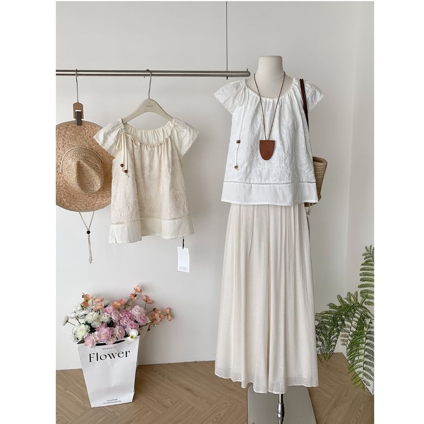 Set: High Short-Sleeve Maxi A-Line + Top Skirt Rise Plain