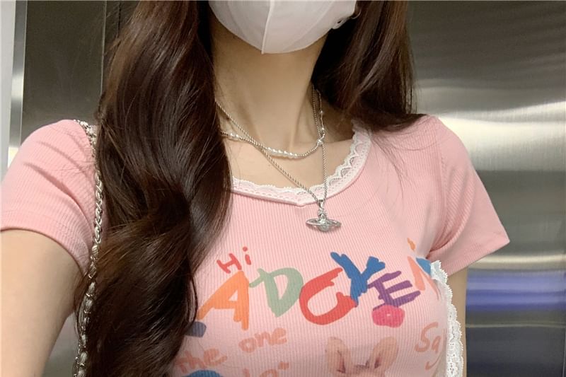 Tee Print Crop Crewneck Rabbit Short-Sleeve