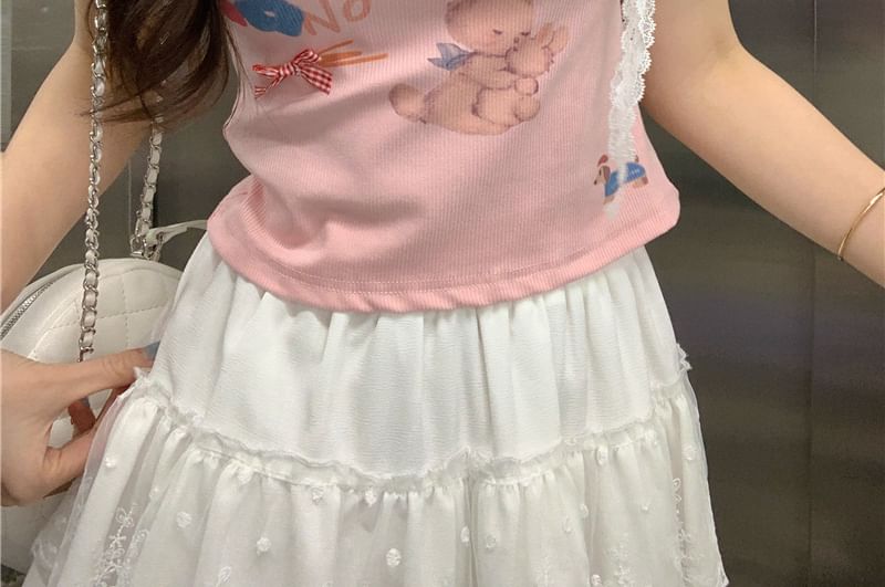 Tee Print Crop Crewneck Rabbit Short-Sleeve