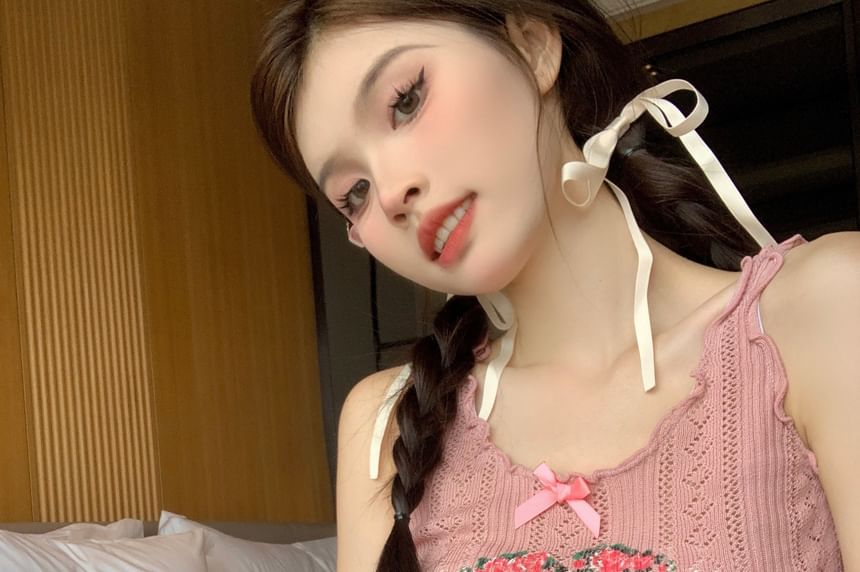 Top Crop Print Floral Lace Tank