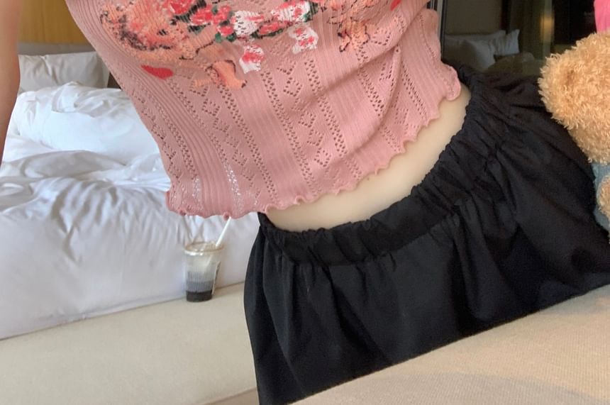 Top Crop Print Floral Lace Tank