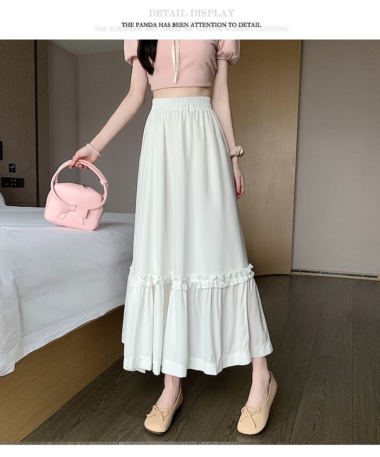 Maxi Skirt High Waist A-Line Plain