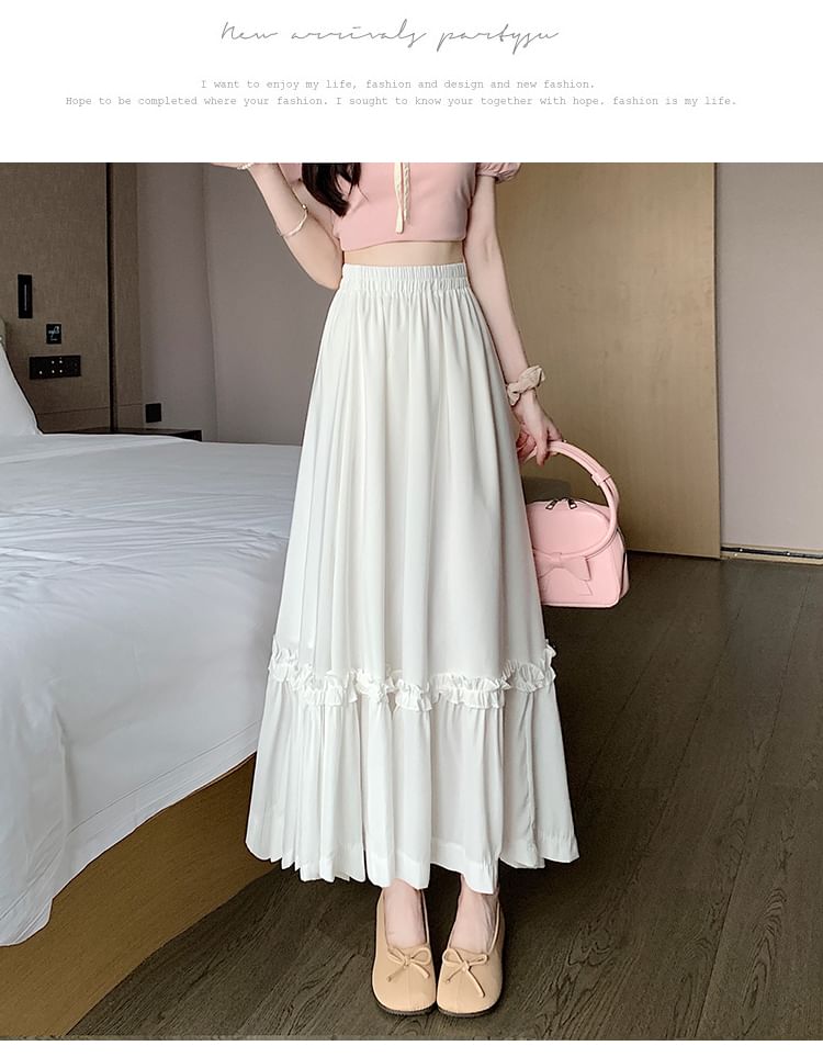 Maxi Skirt High Waist A-Line Plain