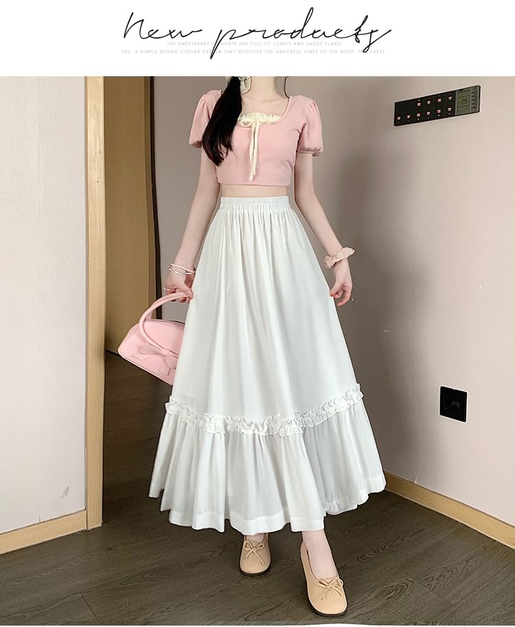 Maxi Skirt High Waist A-Line Plain