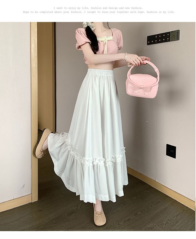 Maxi Skirt High Waist A-Line Plain