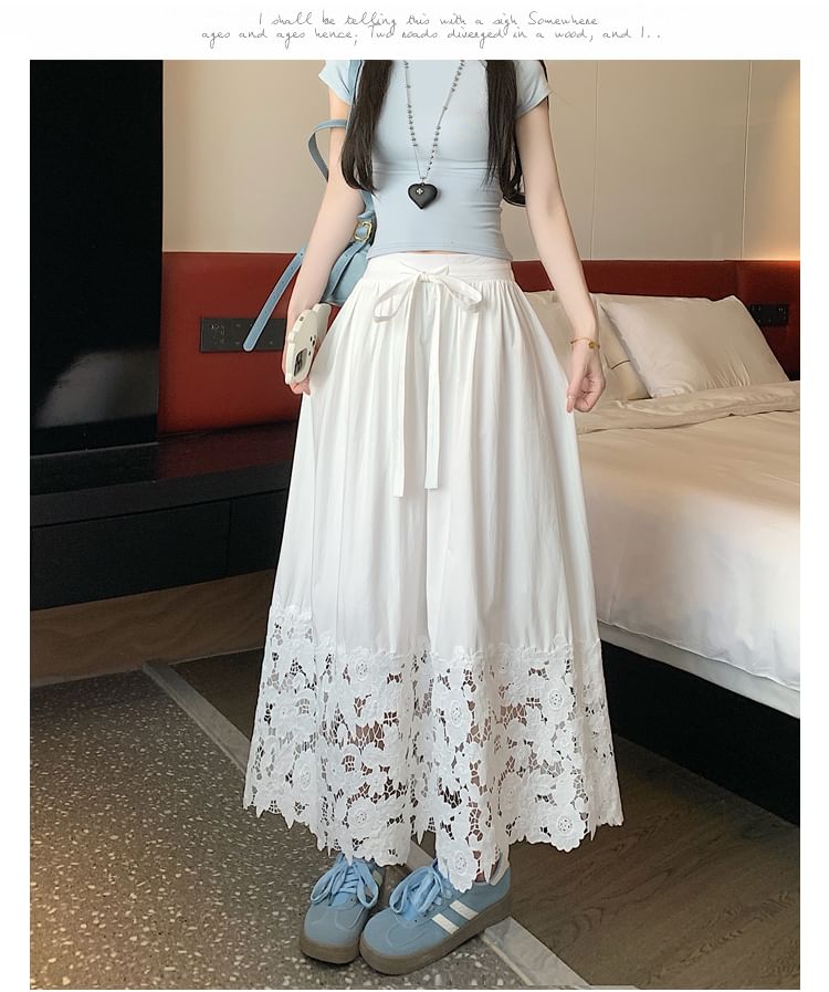 A-Line Maxi Rise High Panel Lace Skirt