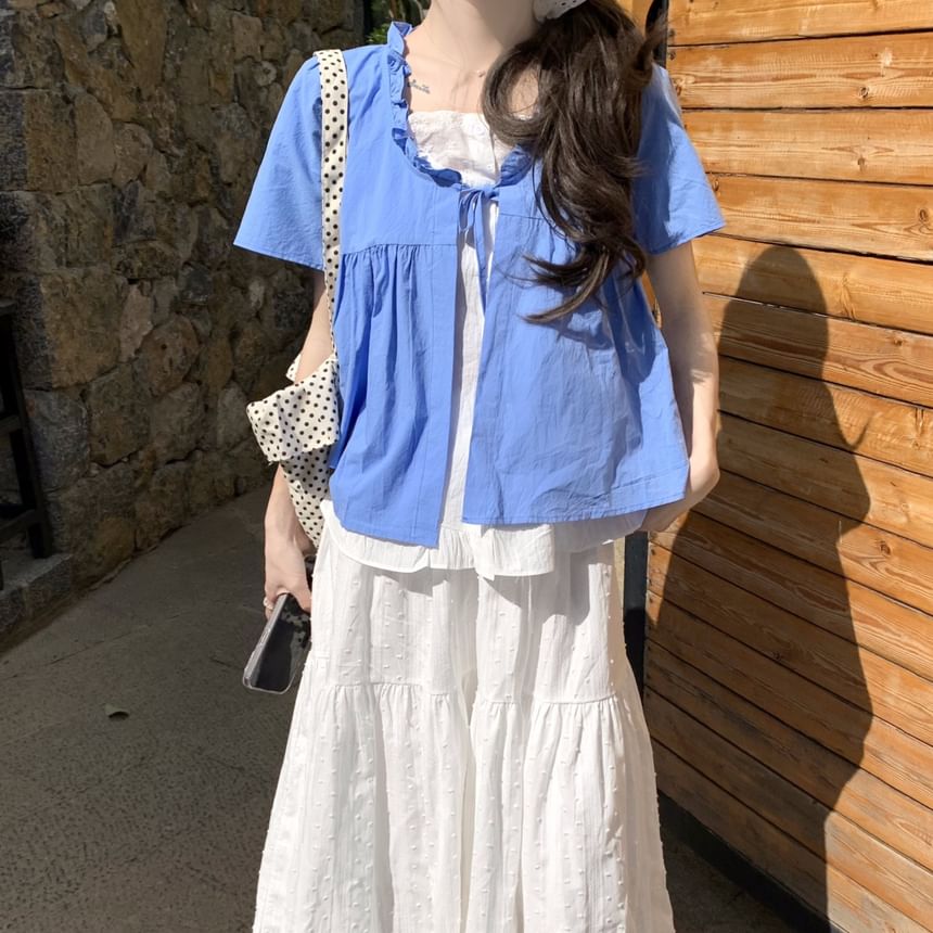 Two / Tone Mock Short-Sleeve Waist Top Maxi Two-Piece High