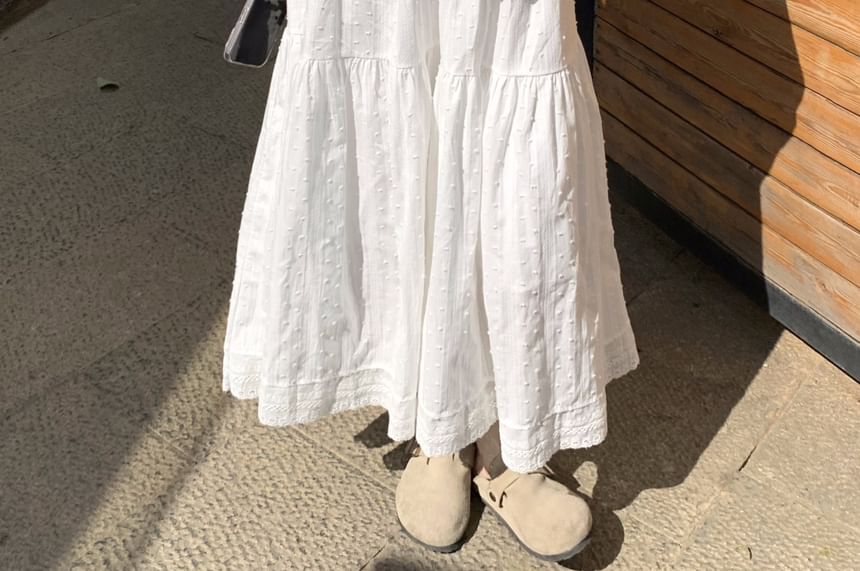 Two / Tone Mock Short-Sleeve Waist Top Maxi Two-Piece High