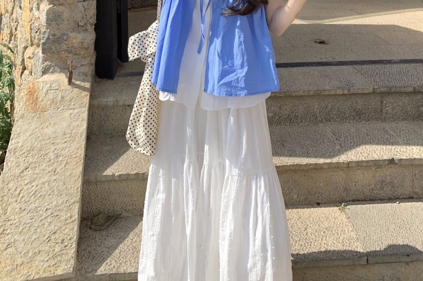 Two / Tone Mock Short-Sleeve Waist Top Maxi Two-Piece High