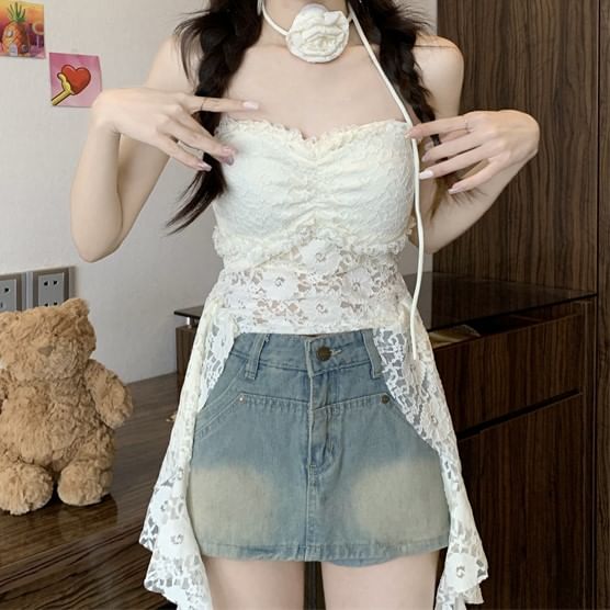 Top Lace Strapless Asymmetrical