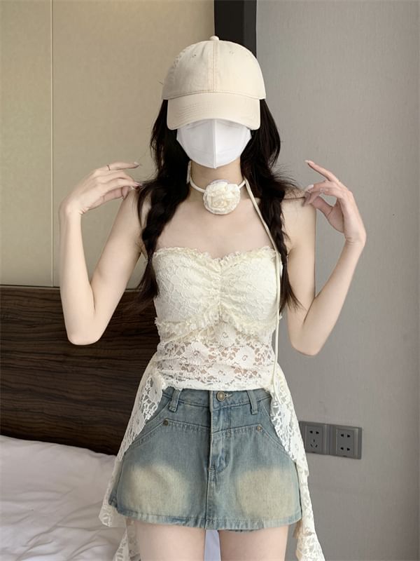 Top Lace Strapless Asymmetrical